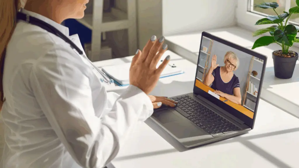 Health Care Consultant Meeting Virtually with Health Care Executive