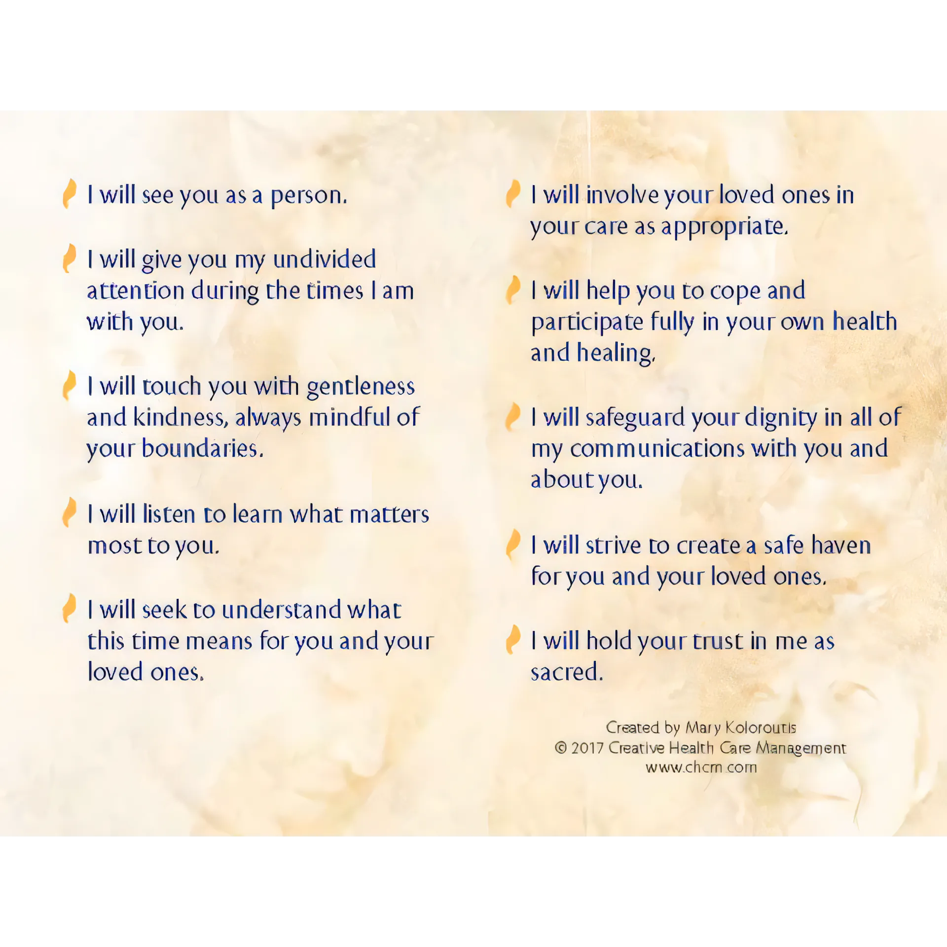 Commitment to Patients and Their Families Card | Back
