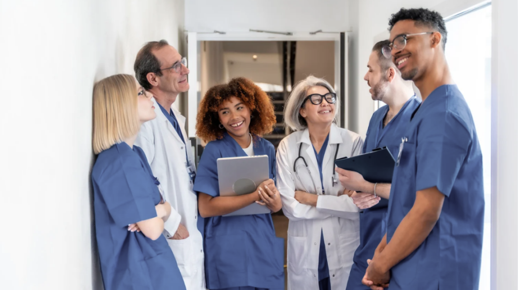 healthcare team collaborating and supporting peer accountability