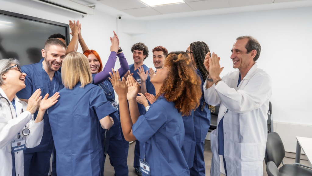 diverse healthcare team collaborating in inclusive workplace culture