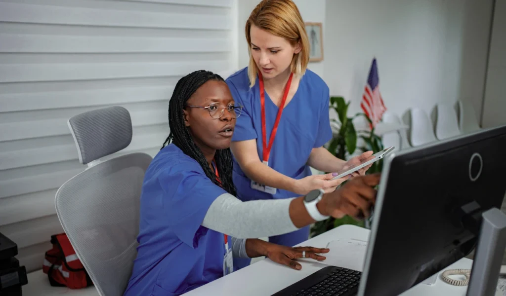 Nurse leaders analyzing outcomes before assigning mandatory competency education | CHCM