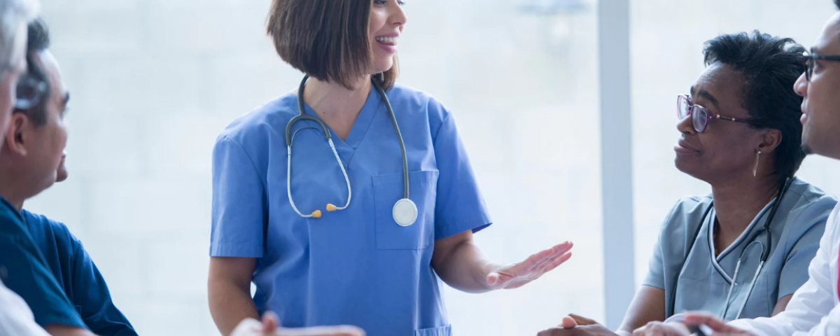 Magnet® Program Director presenting nursing excellence strategy to a hospital team